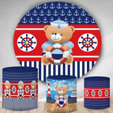 Meer Blau Und Rot Teddy Tragen Runden Geburtstag Hintergrund Bausatz